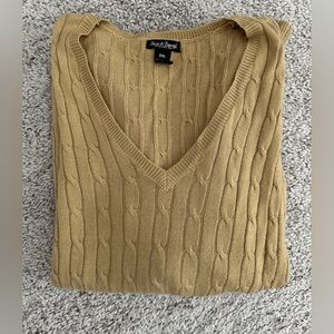 Steve & Barry's Vintage Oversize V-Neck Cable Knit Sweater - Tan